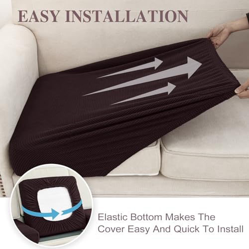 Couch Cushion Cover Chaise Lounge Cover Washable Separate Seat Chaise Couch Cover Stretch Sectional Sofa Slipcover (Brown / Chaise Cover)