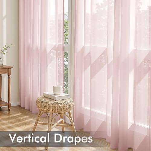 Blush Pink Sheer Curtains 63 Inches Long 4 Panels 42 x 63 Inches (42"W x 63"L (Pack of 4) / Blush Pink)