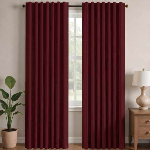 Blackout Curtains for Bedroom (Maroon Red / 70"W x 108"L (Pack of 2))
