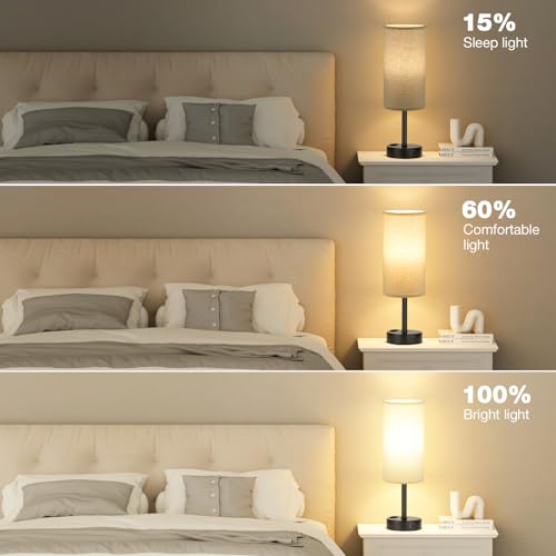 Beige Bedside Lamp for Bedroom (Beige - Black / 14")