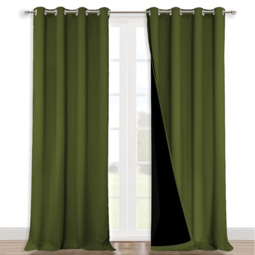 100% Blackout Curtains for Windows (Olive Green / 52"W x 120"L (Pack of 2))