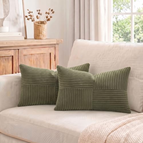 2 Packs Olive Green Lumbar Decorative Throw Pillow Covers 16x28 Inch for Living Room Couch Bed (Olive Green / 28" x 16" (Pack of 2))
