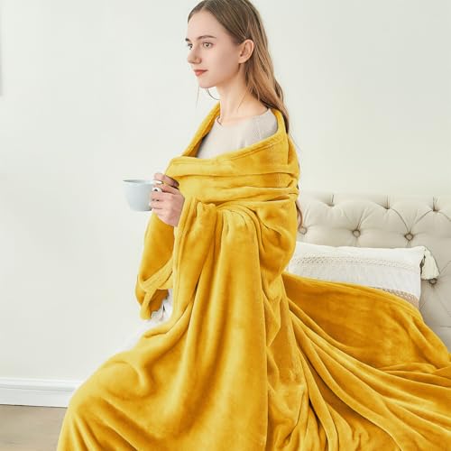 Fleece Blanket Soft Plush Throw for Couch Yellow 50"x60" (Yellow / Throw(50"x60"))