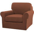 2 Piece Chair Covers Chair Slipcovers for Living Room Armchair Couch Cover Chair Sofa Cover with Individual Cushion Covers Furniture Cover for Chairs Feature Jacquard Fabric (Armchair (1 Cushion) / Caramel)