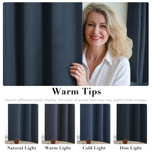 100% Blackout Linen Curtains 72" L 2 Panels Navy (Navy / 52"W x 72"L (Pack of 2))