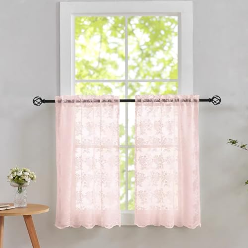 Vintage Lace Curtains 36 inch Length 2 Panels (Light Pink / 26"W x 36"L (Pack of 2))