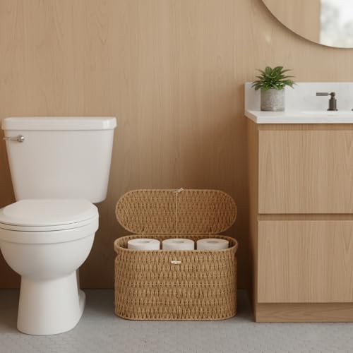 Toilet Paper Storage Basket with Lid (Natural)