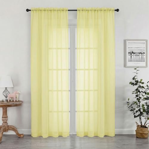 Light Yellow Sheer Curtains 84 inches Long 2 Panels for Living Room (Light Yellow / 42"W x 84"L (Pack of 2))