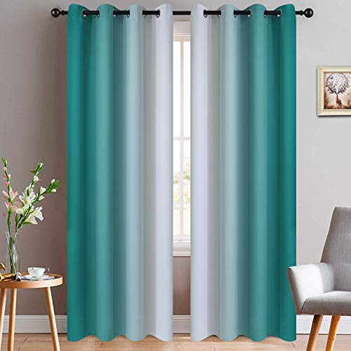 Ombre Curtains Teal and Greyish White for Living Room (52"W x 84"L (Pack of 2) / Teal)