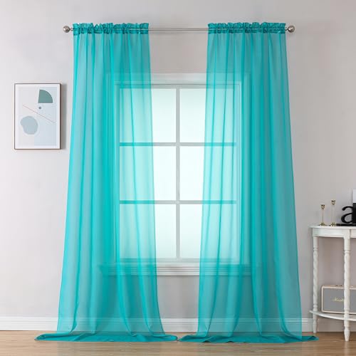 2 Panels Sheer Window Curtain Panels 96" Length for Bedroom (Turquoise / 42"W x 96"L (Pack of 2))