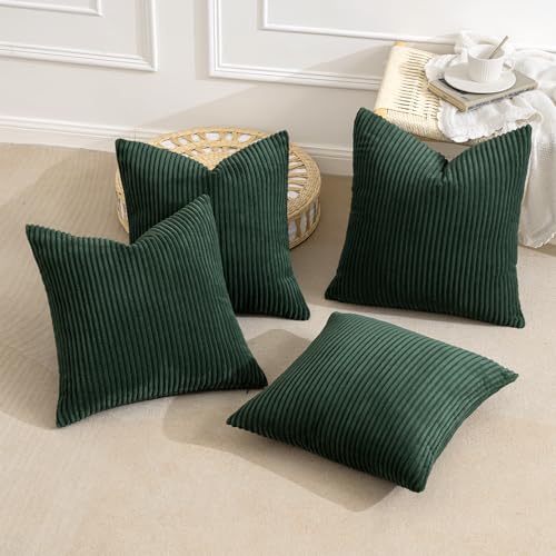 Soft Corduroy Decorative Throw Pillow Covers Army Green 18x18 (18" x 18" (Pack of 4) / Army Green)