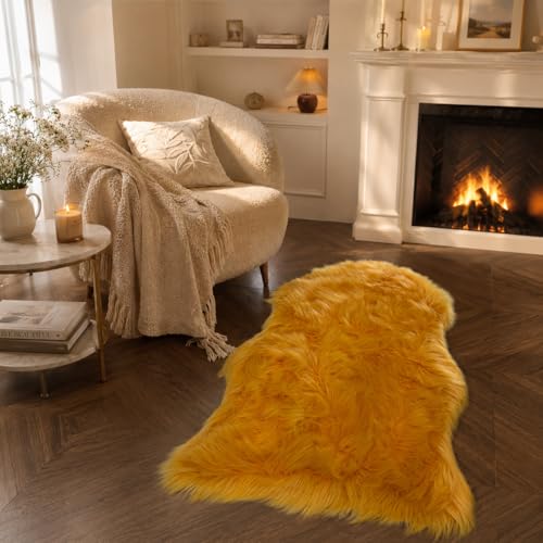 Faux Sheepskin Rug (Yellow / 2' x 3' (Sheepskin))
