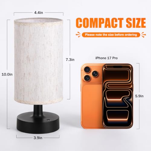 Cordless Table Lamp Rechargeable Small (Beige - Black / 2 Pack - 10in)