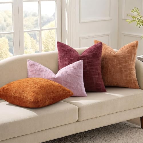 Textured Chenille Throw Pillow Covers 22x22 Set of 2 Orange (Orange / 22" x 22" (Pack of 2))