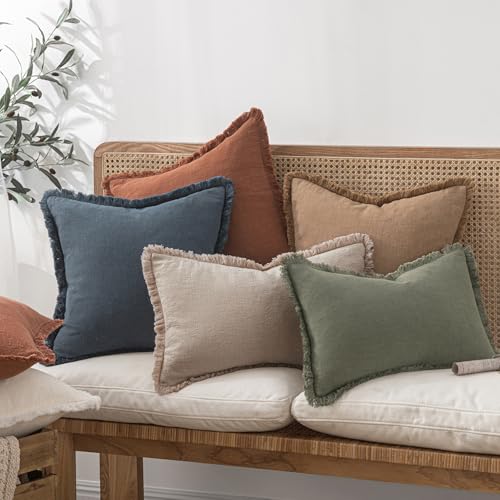 Boho Natural Linen Fringe Decorative Throw Pillow Covers 20x20 (20" x 20" (Pack of 2) / Natural Linen)