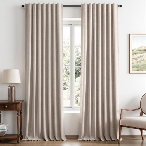 100% Blackout Linen Curtains for Bedroom 42 x 96 Inch Khaki 2 Panels (Khaki / 42"W x 96"L (Pack of 2))
