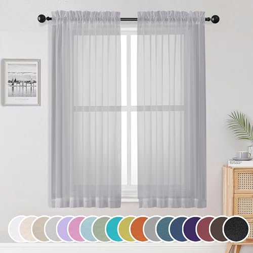 Sheer Curtains 63 inch Length for Bedroom Living Room 2 Panels Set (Light Grey / 42"W x 63"L (Pack of 2))