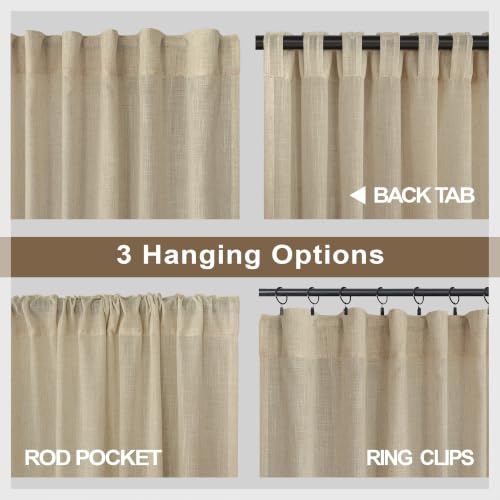 Burlywood Birch Natural Linen Curtains 92 Inch Length 2 Panels Set Back Tab Light Filtering Living Room Curtain Drapes Office Modern Minimalist Decor Farmhouse Boho Neutral Semi Sheer Curtain 92 Long (52"W x 92"L (Pack of 2) / Burlywood Birch)