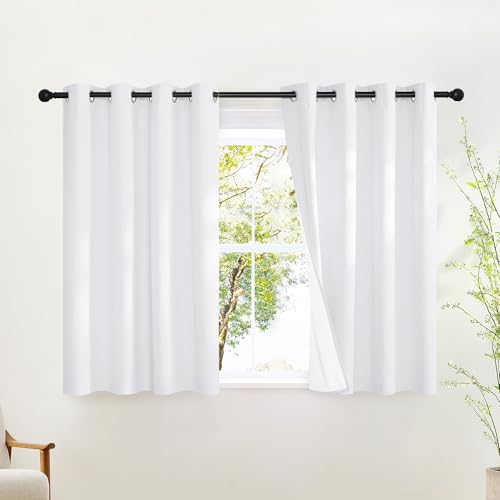 White 100% Blackout Cafe Curtains 48 inches Long (100% Blackout White / 52"W x 48"L (Pack of 2))