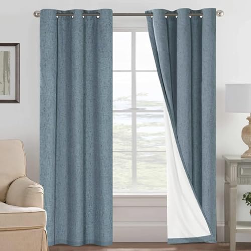 100% Blackout Linen Curtains 84" L 2 Panels Stone Blue (Stone Blue / 42"W x 84"L (Pack of 2))