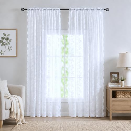 Vintage Lace Curtains 72 Inches Long Brilliant White 2 Panels (Brilliant White / 52"W x 72"L (Pack of 2))