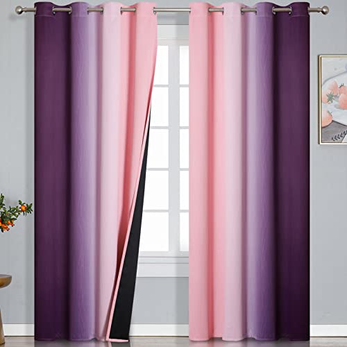 Pink and Purple Ombre Blackout Curtains for Girls Bedroom 108 Inches Long (Pink and Purple / 52"W x 108"L (Pack of 2))