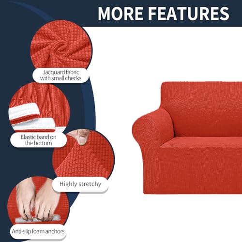 2026 New Stretch Loveseat Sofa Slipcovers Couch Cover for 2 Cushion Furniture Protector Sofa Covers with Elastic Bottom Jacquard Fabric Small Checks for Pets (Pureed Pumpkin / Loveseat)