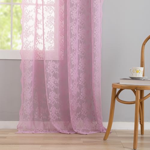 Vintage Lace Curtains 96 Inches Long (Lilac / 52"W x 96"L (Pack of 2))