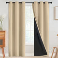 Beige 100% Blackout Curtains Room Darkening Living Room 84 Inch (Beige / 42"W x 84"L (Pack of 2))