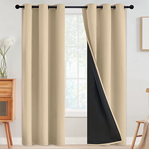 Beige 100% Blackout Curtains Room Darkening Living Room 84 Inch (Beige / 42"W x 84"L (Pack of 2))