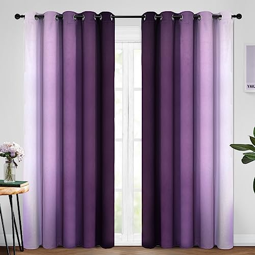 Ombre Curtains Purple and Greyish White for Living Room (62"W x 84"L (Pack of 2) / Purple)