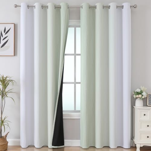 Sage Green and Greyish White Ombre Blackout Curtains for Bedroom 108 Inch (Sage and Greyish White / 52"W x 108"L (Pack of 2))