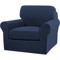 2 Piece Chair Covers Chair Slipcovers for Living Room Armchair Couch Cover Chair Sofa Cover with Individual Cushion Covers Furniture Cover for Chairs Feature Jacquard Fabric (Armchair (1 Cushion) / Navy)
