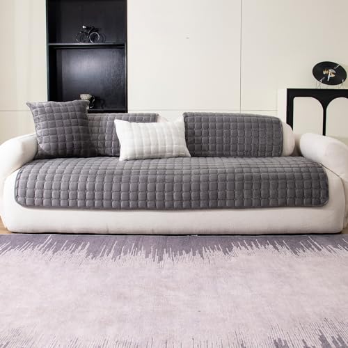 Velvet Sectional Couch Cover for 2 (Dark Grey / 1PC/35.4"x71"/2-3 Seat & Long "L" Part)