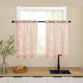 Blush Pink Lace Cafe Curtains 24 Inch Length 2 Panels set Country Floral Sheer Curtains Rod Pocket Short Kitchen Decor Light Filtering Small Window Bathroom Basement RV Laundry Camper (26"W x 24"L (Pack of 2) / Blush Pink)