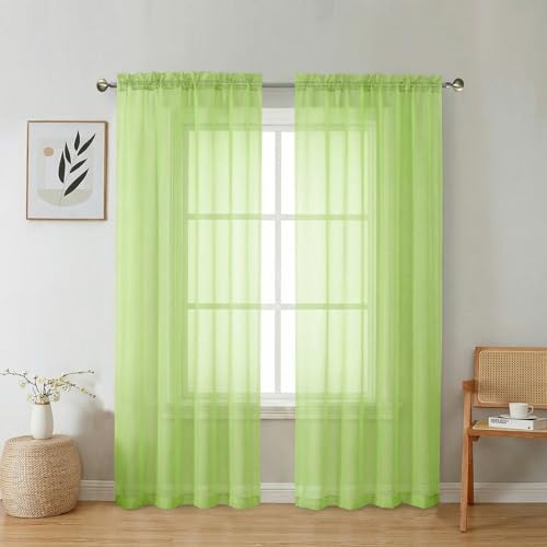 Lime Sheer Curtains 63 Inch Length 2 Panels Set for Living Room (42"W x 63"L (Pack of 2) / Lime)