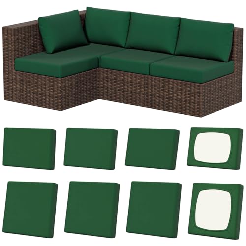 8Pcs Outdoor Cushion Covers (Dark-green / Square-large + Rectangle)