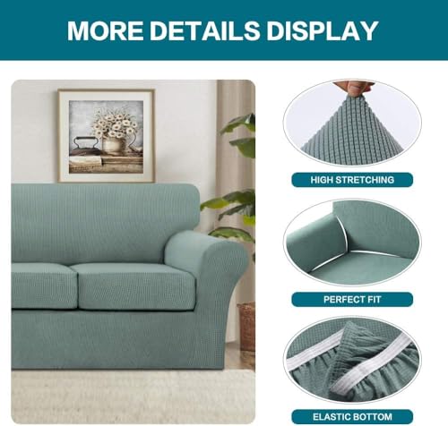 4 Piece Sofa Covers for 3 Cushion Couch Sofa Slipcover Soft Couch Cover for Dogs Washable Furniture Cover with 3 Individual Large Cushion Covers Feature Fabric (L Sofa (3 Cushion) / Dark Cyan)