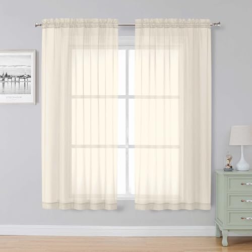 Cream Sheer Curtains (Cream / 59"W x 63"L (Pack of 2))