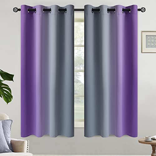 Ombre Purple and Grey Curtains for Bedroom (52"W x 63"L (Pack of 2) / Purple and Grey)