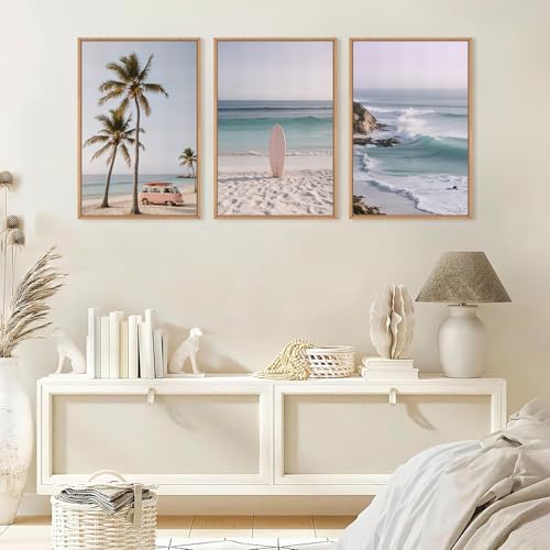 HPINUB Beach Seascape Framed Canvas Wall Art Set (Beach Seascape Wall Art / 24"L x 36"W)