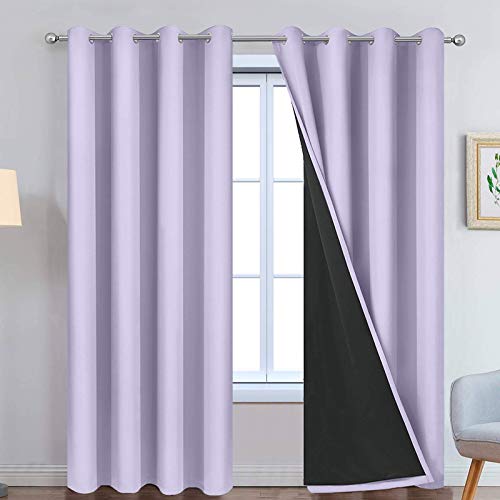 Lilac 100% Blackout Curtains 96 Inches Long for Bedroom 52" Wide (52"W x 96"L (Pack of 2) / Lilac)