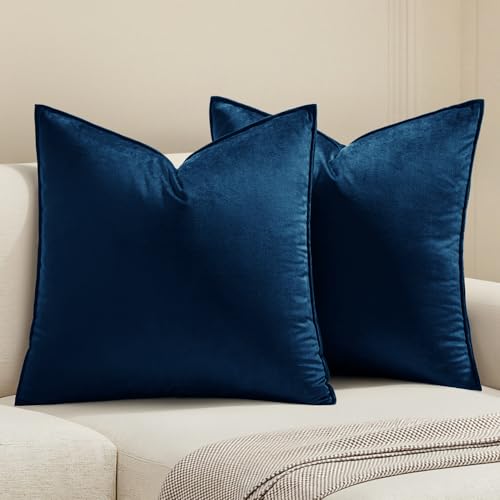 Decorative Navy Blue Velvet Euro Sham Throw Pillow Covers 26x26 Inch (26" x 26" (Pack of 2) / Navy Blue)