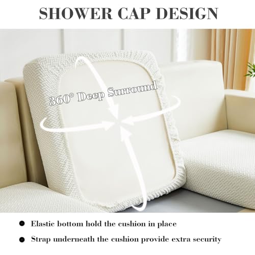 Couch Covers for 3 Cushion Sofa Pet Friendly Couch Cushion Covers Universal Sofa Covers Washable Stretch Slipcovers for Sectional Sofa (Texture Ivory White / Large Triple Seat Cover)