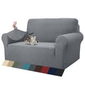 1 Piece Jacquard Couch Covers for 2 Cushion Couch High Stretch Loveseat Slipcover for Pets Dogs Anti Slip Love Seat Sofa Slipcover Furniture Protector (Medium (55"-69") / Light Grey)