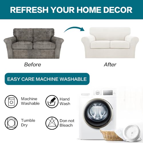 3 Piece Sofa Covers for 2 Cushion Couch Sofa Slipcover Soft Couch Cover for Dogs (Loveseat (2 Cushion) / Porcelain White)