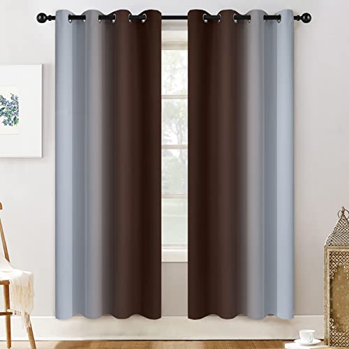 Ombre Curtains Brown and Greyish White for Living Room (52"W x 72"L (Pack of 2) / Brown)
