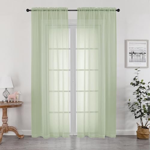 Sheer Curtains 84 inches Long 2 Panels Set for Bedroom Living Room (Light Green / 42"W x 84"L (Pack of 2))