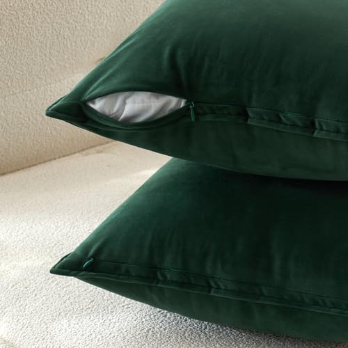 Christmas Decorative Army Green Velvet Throw Pillow Covers 16x16 in (16" x 16" (Pack of 2) / Army Green)