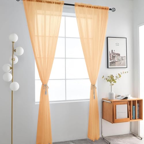 Basic Rod Pocket Sheer Voile Window Curtain Panels White 1 Pair 2 Panels 60 Width 72 Inch Long for Kitchen Bedroom Children Living Room Yard（Beige (Beige / 60"W x 72"L (Pack of 2))